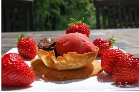 Sorbet-gaufrette, le duo de l’été! sorbet fraises, sorbet chocolat
