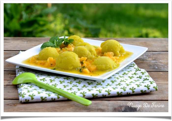 Sorbet mangue orange au basilic et à la menthe