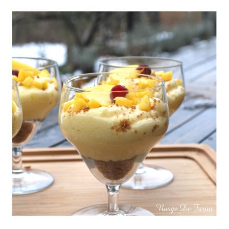 Mousse de mangue sur miettes d’épices